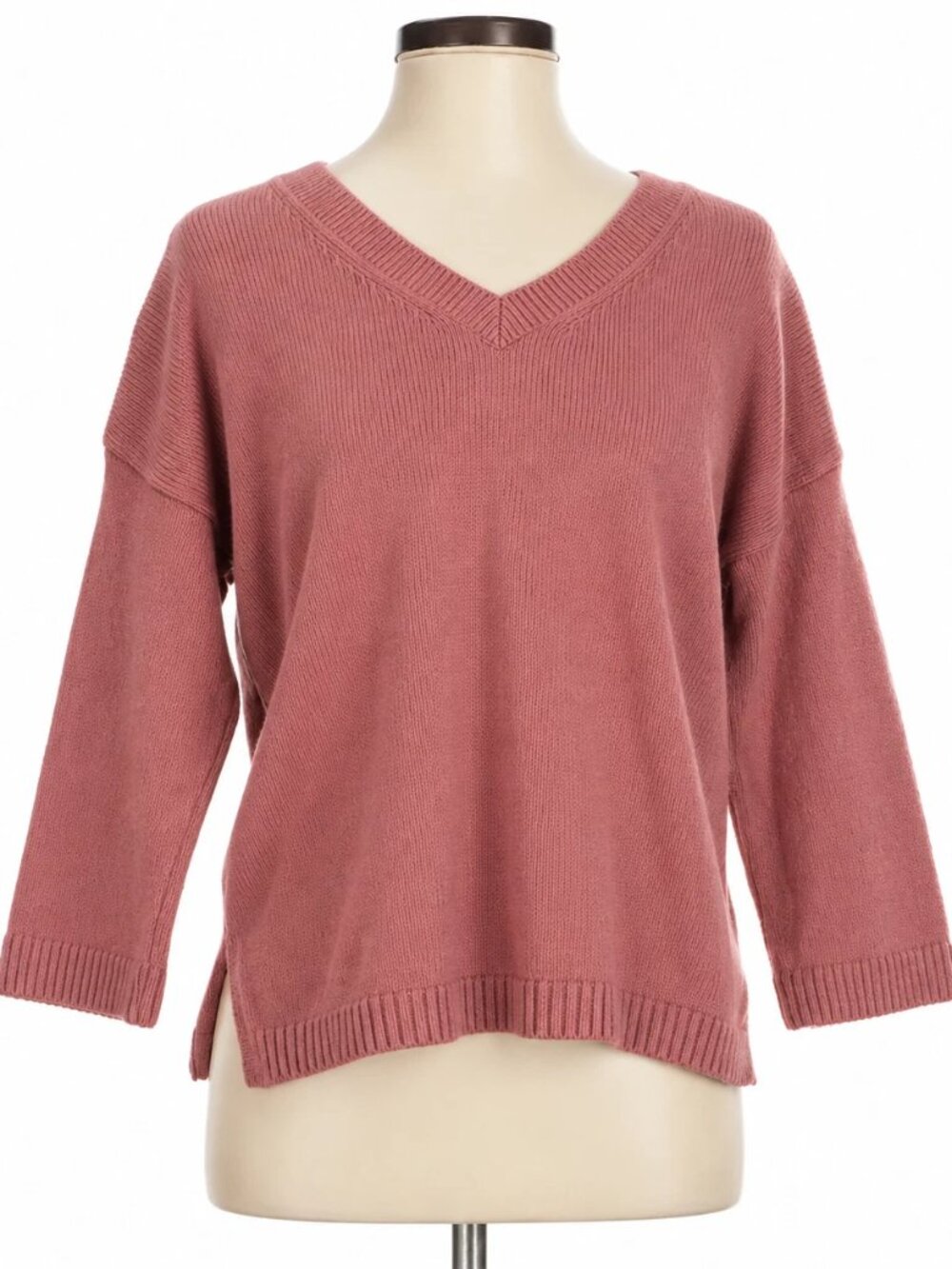 Madewell Women's XXS Pink V Neck Pullover Sweater 3/4 Sleeve Cotton Blend